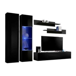Meuble TV FLY A5 design, coloris noir brillant + LED. Meuble suspendu moderne et tendance pour votre salon.