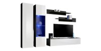 Meuble TV FLY A5 design, coloris noir et blanc brillant + LED. Meuble suspendu moderne et tendance pour votre salon.