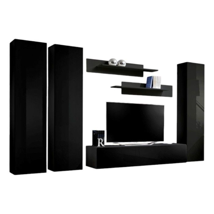 Meuble TV FLY design, coloris noir brillant. Meuble suspendu.