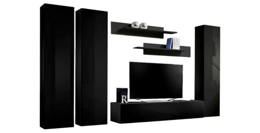 Meuble TV FLY design, coloris noir brillant. Meuble suspendu.