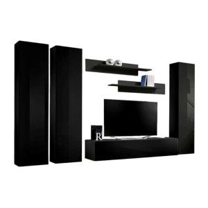 Meuble TV FLY design, coloris noir brillant. Meuble suspendu.