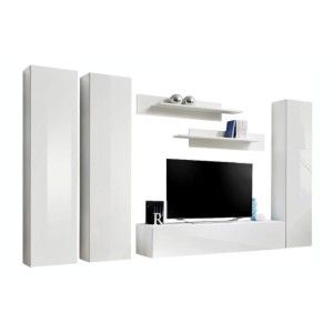 Meuble TV FLY C1 design, coloris blanc brillant. Meuble suspendu moderne et tendance pour votre salon.