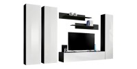 Meuble TV FLY C1 design, coloris noir et blanc brillant. Meuble suspendu moderne et tendance pour votre salon.