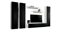 Meuble TV FLY C1 design, coloris blanc et noir brillant. Meuble suspendu moderne et tendance pour votre salon.