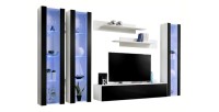 Meuble TV suspendu - FLY A4 - Couleur blanc et noir brillant.