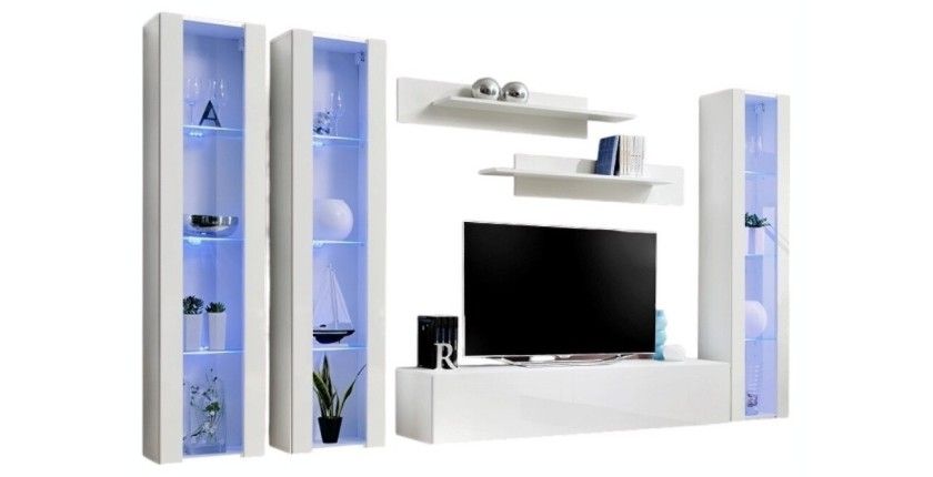 Meuble TV FLY C2 design, coloris blanc brillant. Meuble suspendu moderne et tendance pour votre salon.