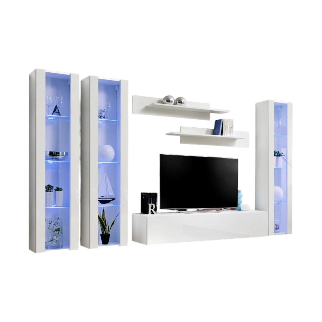 Meuble TV FLY C2 design, coloris blanc brillant. Meuble suspendu moderne et tendance pour votre salon.