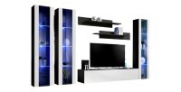 Meuble TV FLY C2 design, coloris noir et blanc brillant. Meuble suspendu moderne et tendance pour votre salon.