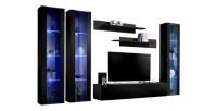 Meuble TV FLY C2 design, coloris noir brillant. Meuble suspendu moderne et tendance pour votre salon.