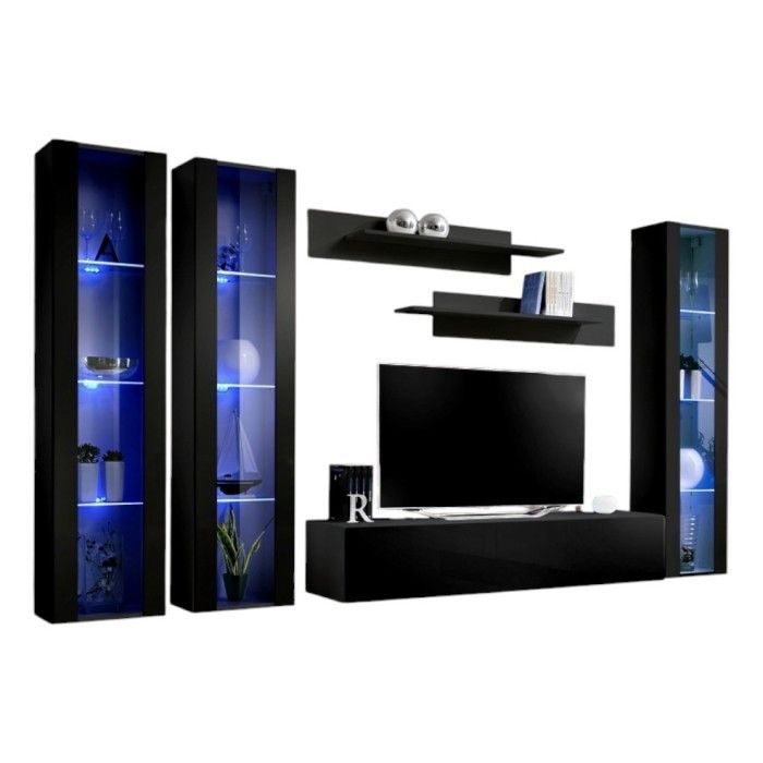 Meuble TV FLY C2 design, coloris noir brillant. Meuble suspendu moderne et tendance pour votre salon.