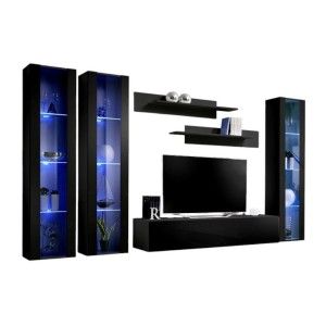 Meuble TV FLY C2 design, coloris noir brillant. Meuble suspendu moderne et tendance pour votre salon.