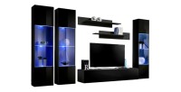 Meuble TV FLY C3 design, coloris noir brillant. Meuble suspendu moderne et tendance pour votre salon.