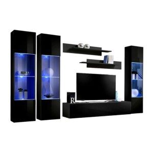 Meuble TV FLY C3 design, coloris noir brillant. Meuble suspendu moderne et tendance pour votre salon.