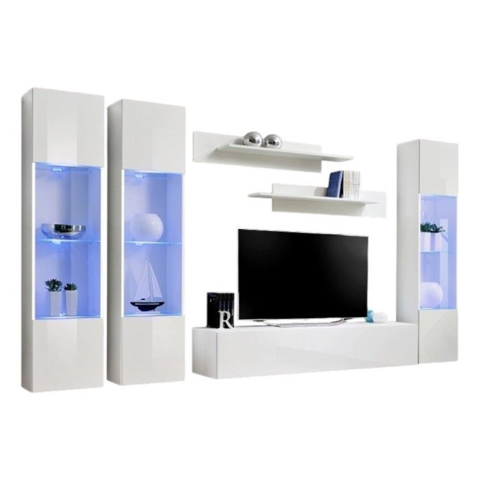 Meuble TV FLY C3 design, coloris blanc brillant. Meuble suspendu moderne et tendance pour votre salon.