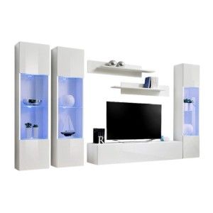 Meuble TV FLY C3 design, coloris blanc brillant. Meuble suspendu moderne et tendance pour votre salon.