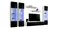 Meuble TV FLY C3 design, coloris blanc et noir brillant. Meuble suspendu moderne et tendance pour votre salon.
