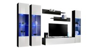 Meuble TV FLY C3 design, coloris noir et blanc brillant. Meuble suspendu moderne et tendance pour votre salon.