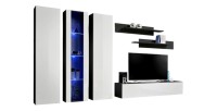 Meuble TV FLY C4 design, coloris noir et blanc brillant. Meuble suspendu moderne et tendance pour votre salon.