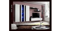 Meuble TV FLY C4 design, coloris noir et blanc brillant. Meuble suspendu moderne et tendance pour votre salon.