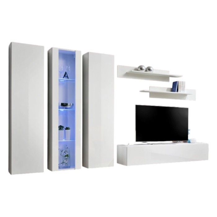 Meuble TV FLY C4 design, coloris blanc brillant. Meuble suspendu moderne et tendance pour votre salon.