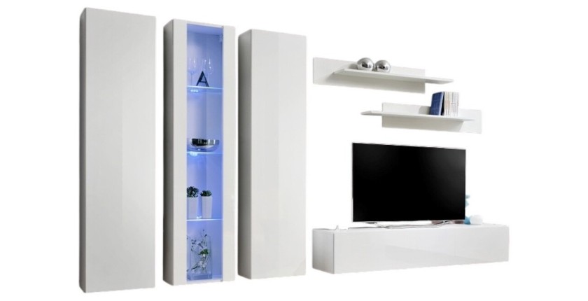 Meuble TV FLY C4 design, coloris blanc brillant. Meuble suspendu moderne et tendance pour votre salon.