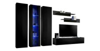 Meuble TV FLY C4 design, coloris noir brillant. Meuble suspendu moderne et tendance pour votre salon.