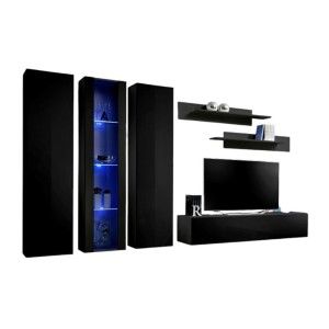 Meuble TV FLY C4 design, coloris noir brillant. Meuble suspendu moderne et tendance pour votre salon.