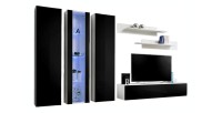 Meuble TV FLY C4 design, coloris blanc et noir brillant. Meuble suspendu moderne et tendance pour votre salon.