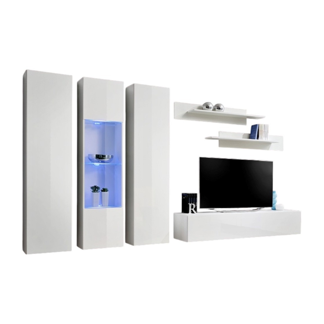 Meuble TV FLY C4 design, coloris blanc brillant. Meuble suspendu moderne et tendance pour votre salon.