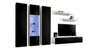 Mobile TV FLY C5 design, colori bianco e nero lucido. Mobile sospeso moderno e di tendenza per il tuo soggiorno.