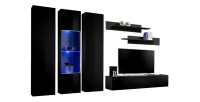 Meuble TV FLY C5 design, coloris noir brillant. Meuble suspendu moderne et tendance pour votre salon.