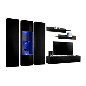 Meuble TV FLY C5 design, coloris noir brillant. Meuble suspendu moderne et tendance pour votre salon.