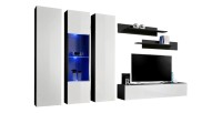 Meuble TV FLY C5 design, coloris noir et blanc brillant. Meuble suspendu moderne et tendance pour votre salon.