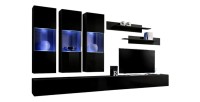Meuble TV FLY E3 design, coloris noir brillant. Meuble suspendu moderne et tendance pour votre salon.