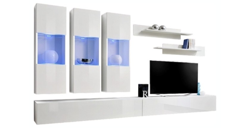 Meuble TV FLY E2 design, coloris blanc brillant. Meuble suspendu moderne et tendance pour votre salon.