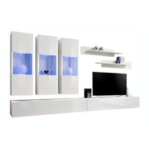 Meuble TV FLY E2 design, coloris blanc brillant. Meuble suspendu moderne et tendance pour votre salon.