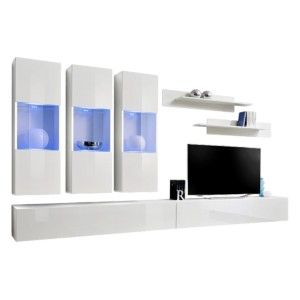 Meuble TV FLY E2 design, coloris blanc brillant. Meuble suspendu moderne et tendance pour votre salon.