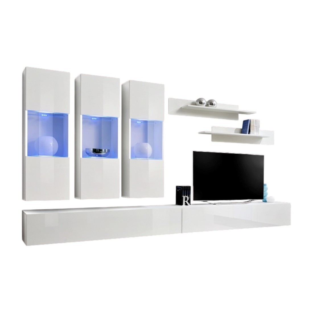 Meuble TV FLY E2 design, coloris blanc brillant. Meuble suspendu moderne et tendance pour votre salon.