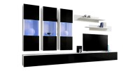 Meuble TV FLY E2 design, coloris blanc et noir brillant. Meuble suspendu moderne et tendance pour votre salon.
