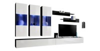 Meuble TV FLY E2 design, coloris noir et blanc brillant. Meuble suspendu moderne et tendance pour votre salon.