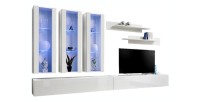 Meuble TV FLY E3 design, coloris blanc brillant. Meuble suspendu moderne et tendance pour votre salon.