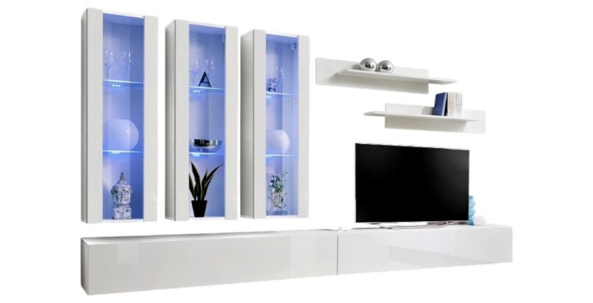 TV-meubel FLY E3 design, in glanzend wit. Modern en trendy zwevend meubel voor uw woonkamer.