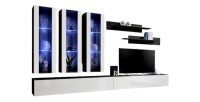 Meuble TV FLY E3 design, coloris noir et blanc brillant. Meuble suspendu moderne et tendance pour votre salon.