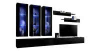 Meuble TV FLY E3 design, coloris noir brillant. Meuble suspendu moderne et tendance pour votre salon.