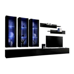 Meuble TV FLY E3 design, coloris noir brillant. Meuble suspendu moderne et tendance pour votre salon.