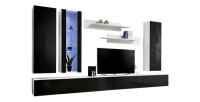 Meuble TV FLY E4 design, coloris blanc et noir brillant. Meuble suspendu moderne et tendance pour votre salon.