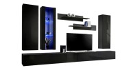 Meuble TV FLY E4 design, coloris noir brillant. Meuble suspendu moderne et tendance pour votre salon.