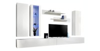 Meuble TV FLY E4 design, coloris blanc brillant. Meuble suspendu moderne et tendance pour votre salon.