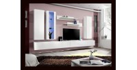 Composition murale FLY E4 meuble TV suspendu blanc brillant LED design