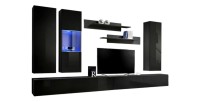 Meuble TV FLY E5 design, coloris noir brillant. Meuble suspendu moderne et tendance pour votre salon.